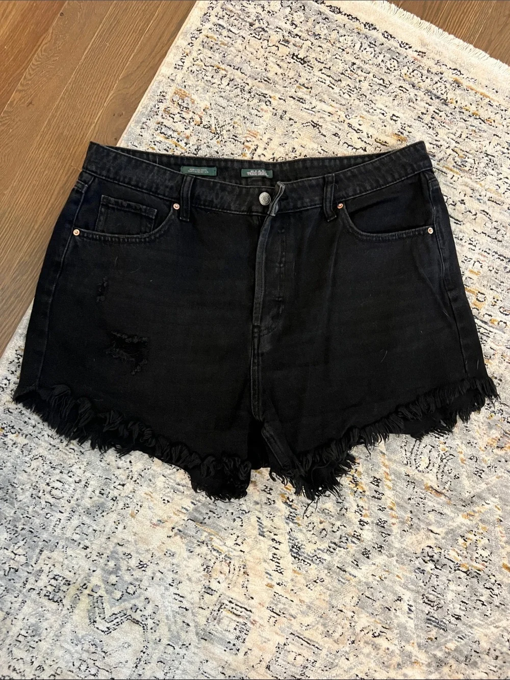 Black Frayed Hem Denim Shorts